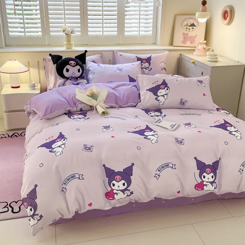 Sanrio Cartoon Duvet Cover Kids Kuromi Bedding Set Student Dormitory Cute For Bedroom Decoration Single Double