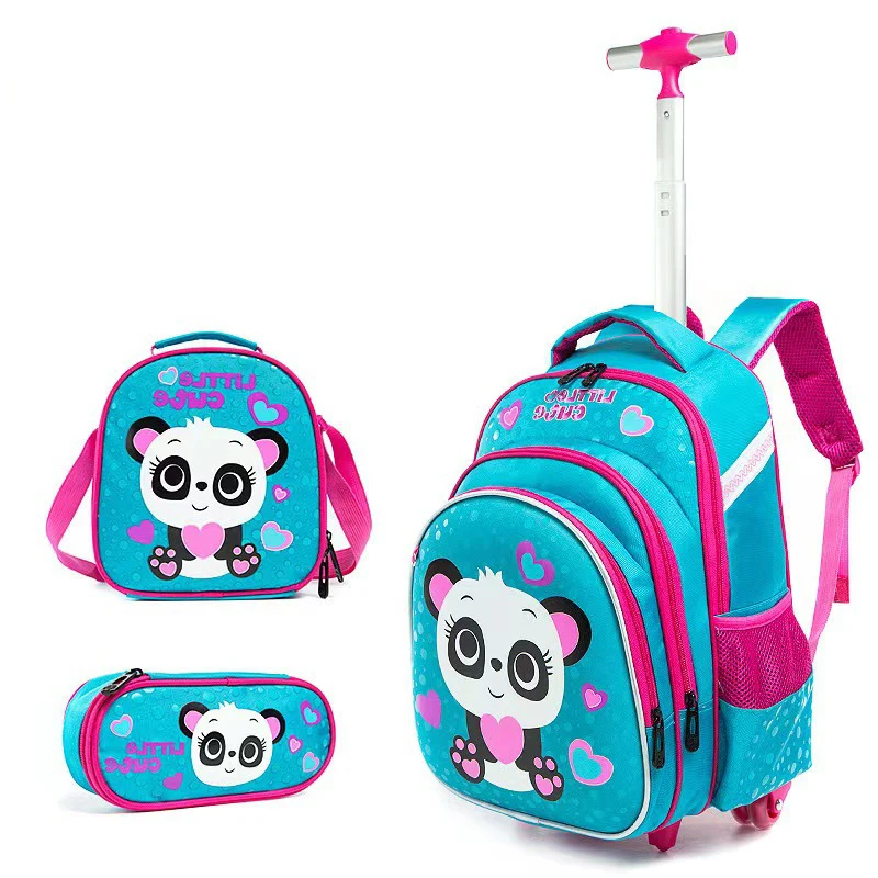 Children 3pcs Boys Schoolbag set with Wheels Trolley Bag with lunch bag Rolling School Backpack Set Wheeled backpack for girls