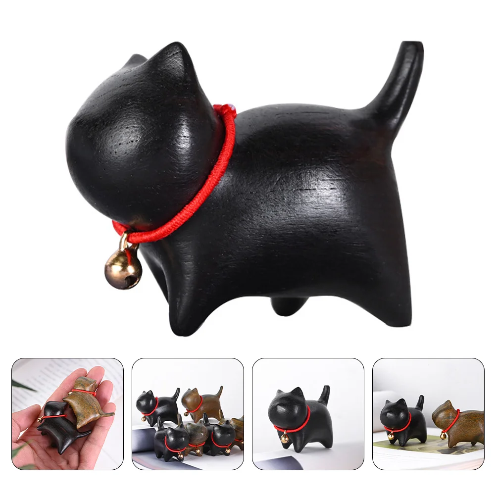 

Imikeya Japanese Fortune Cat Figurine Wood Animal Cake Toppers Pen Holder Chopsticks Rest Home Office Desk Decorations Black