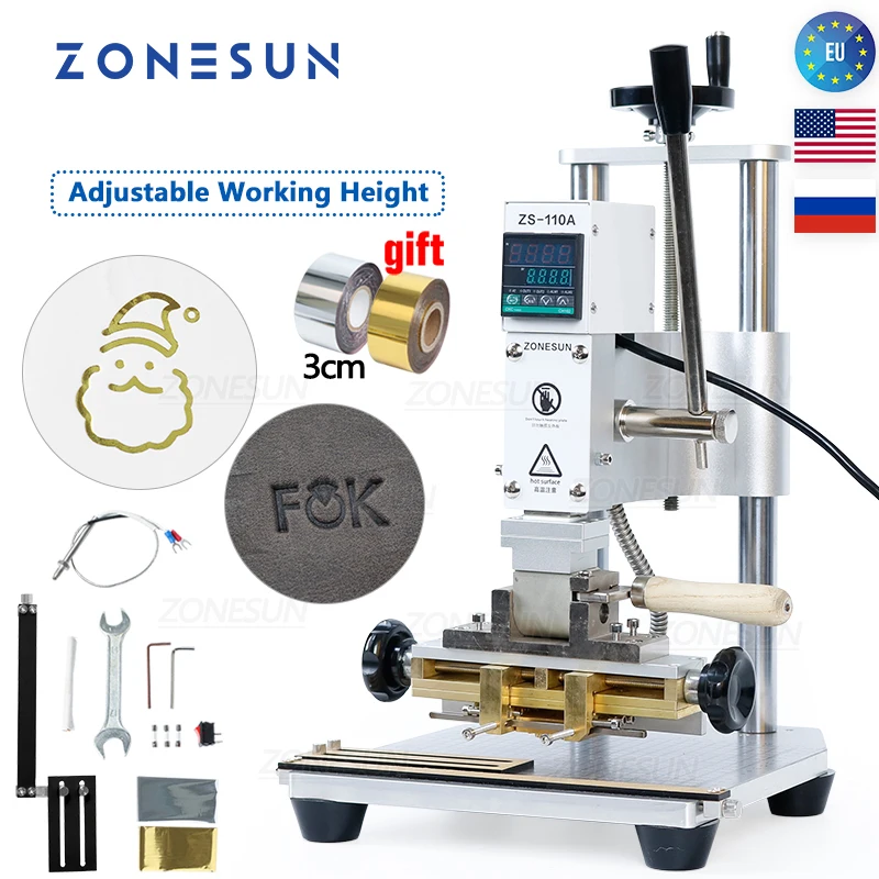 ZONESUN ZS110A Digital Hot Foil Stamping Machine Leather Pvc Card Paper Stamping Brass Brand Iron Letter Stamp Supply