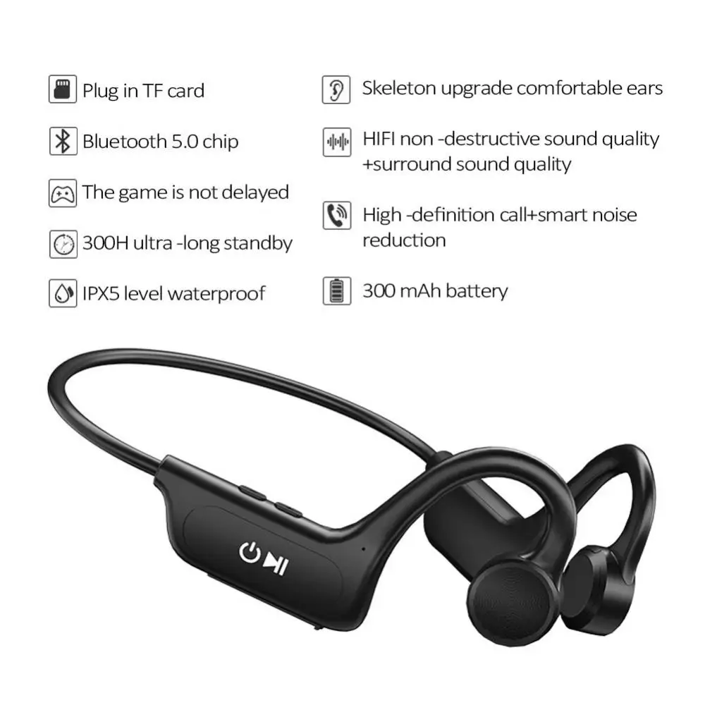 

Sport Headphone Not In-ear Support Tf Card Bluetooth-compatible 5.0 Earburds 300h Standby Time Ipx5 Waterproof Tws Headset