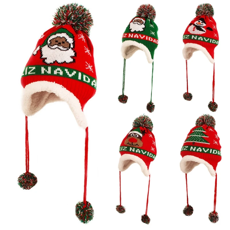 

Cute Sweet Christmas Fawn Knitted Hat Knitted Beanie Hat Personality With Pom-Pom Knitted Hat Warm Earmuff