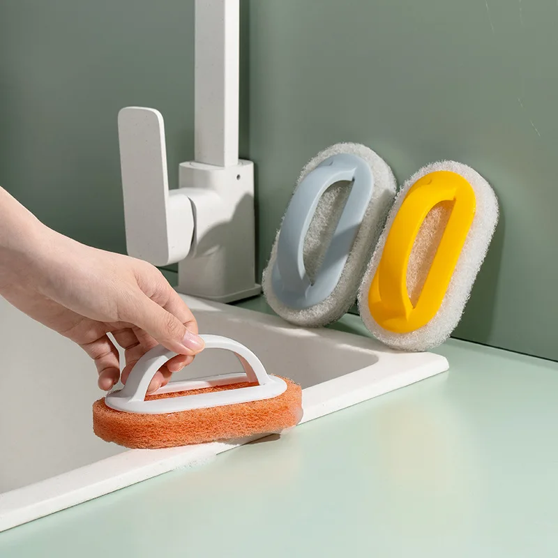 

1pc DIY Handle Cleaning Brush Sponge Wall Glass Cleaning Sponge Shower Bathroom Kitchen Pot Dishwashing Cleaning Brush Dropship