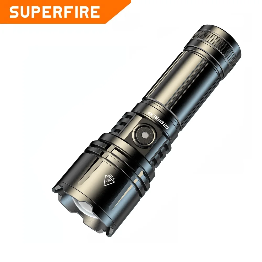 SUPERFIRE R1-T Powerful LED Flashlight Rechargeable 5 Lighting Modes Camping Fishing Lantern Self Defense Torch