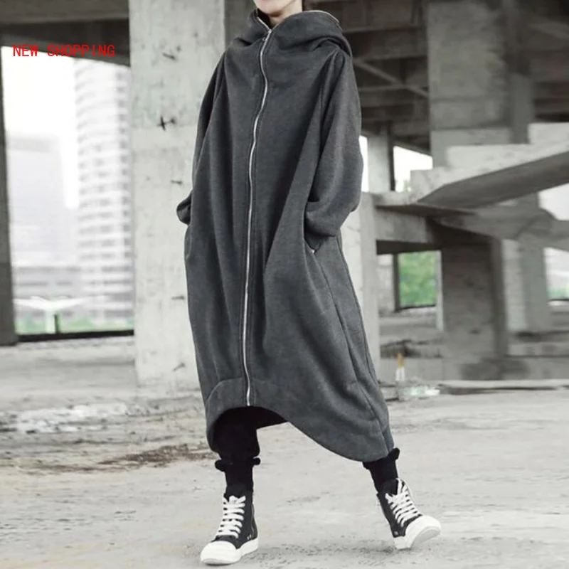 

Loose Hoodies Sweatshirt Coat Women Hooded Long Sleeve Fleece Outwear Irregular Oversized Long Jacket Plus Size Dark Academia
