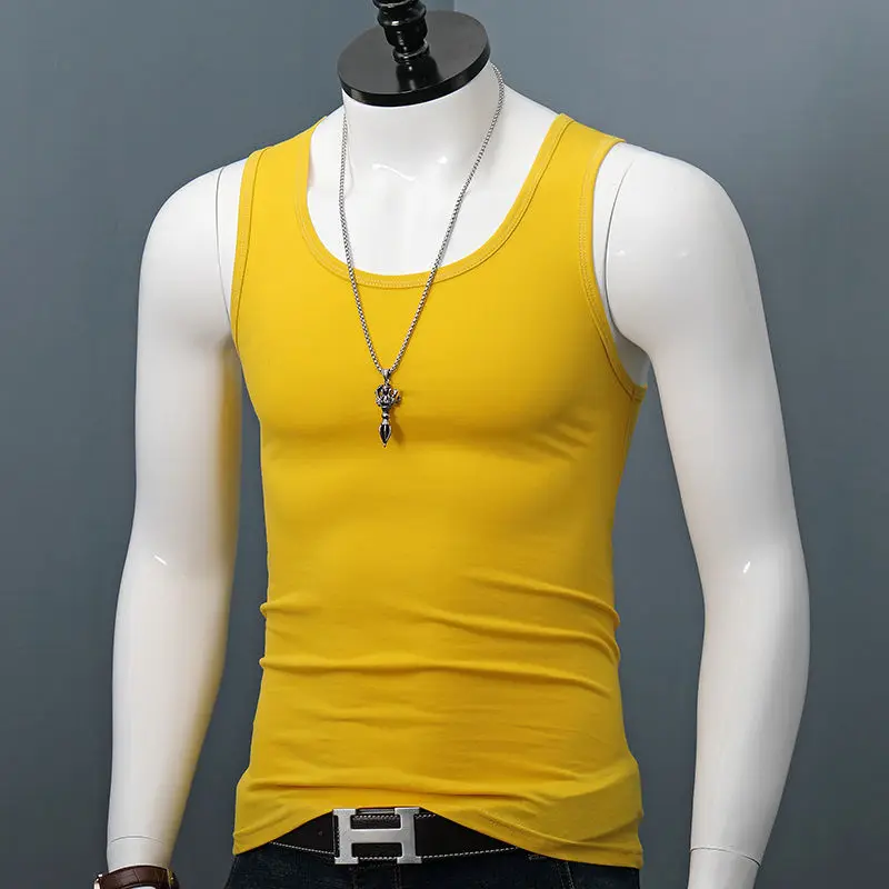 

2022 Summer Elastic Big Size Men's Clothing Casual Tank Solid Color Singlets Sleeveless Fitness Mans Vest Bodybuilding Tops A10