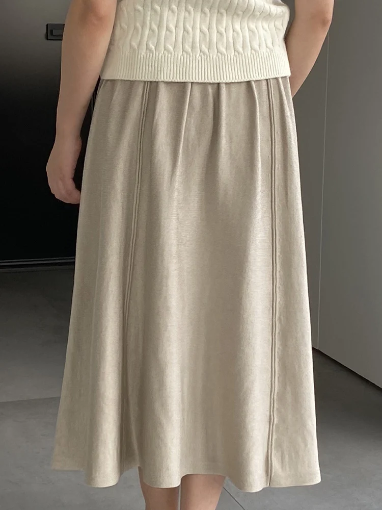 

LANMREM Women's Knitting Solid Color Skirt Casual Lace-up High Waist A-line Loose Fit Mid Length Skirts 2023 Autumn New 2AA2242