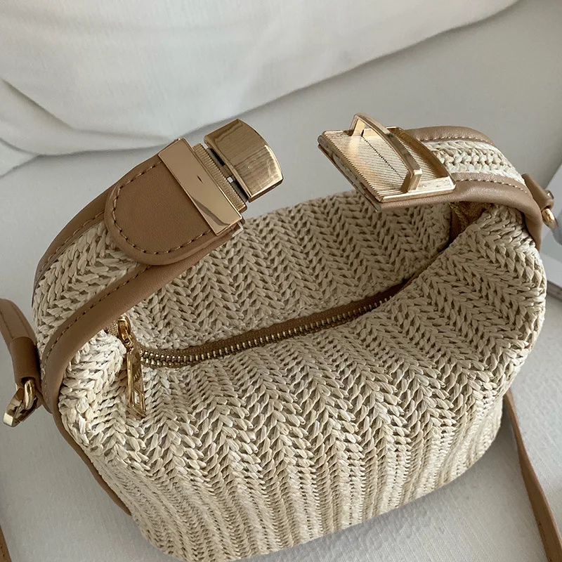 2023 Fashion Woven Straw Tote Bag for Women Beach Vacation Shoulder Crossbody Bag