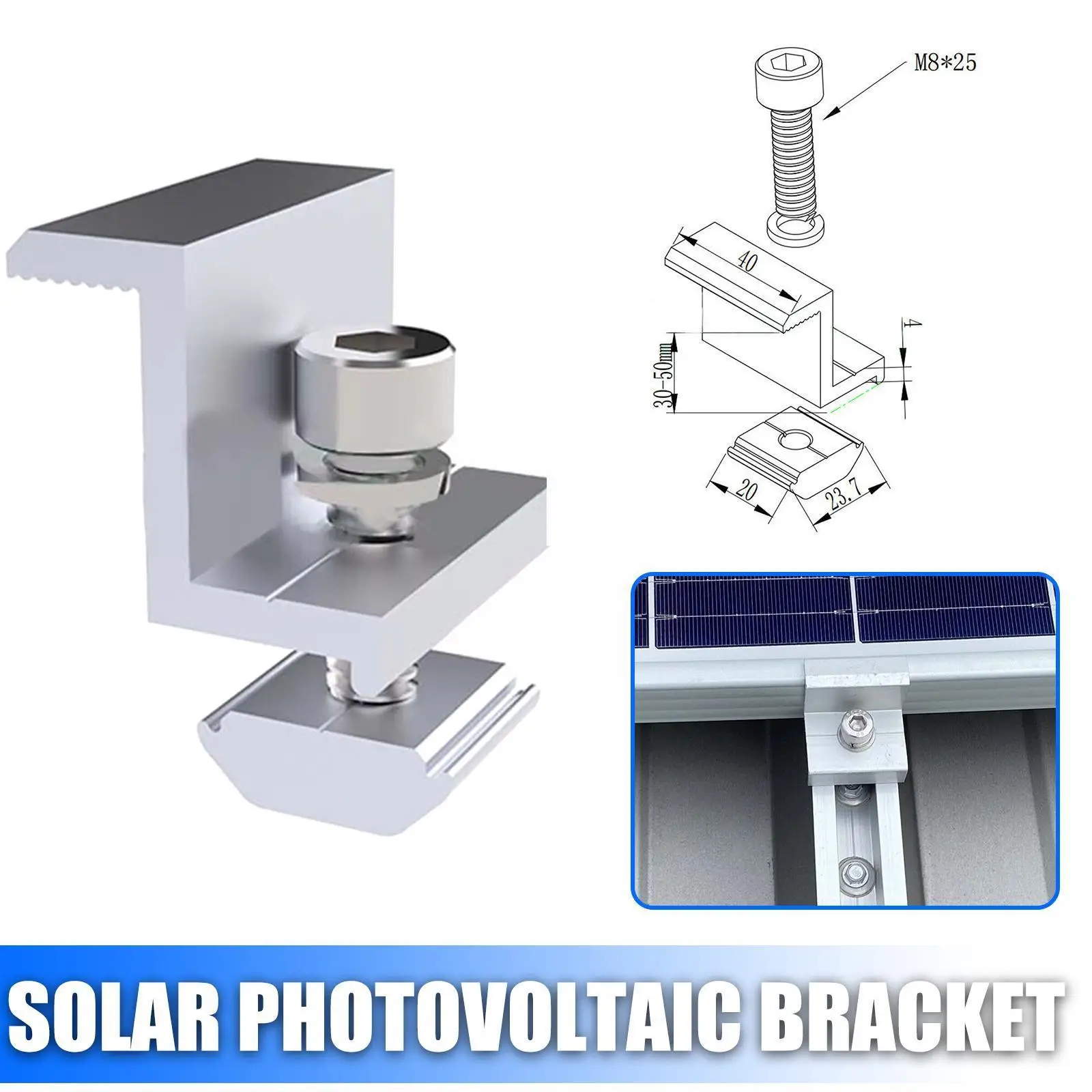 

1pc Adjustable Solar Panel Mounting Bracket Clamp Wide Support End Bracket Accessories Clamp System Photovoltaic Solar Z6z2