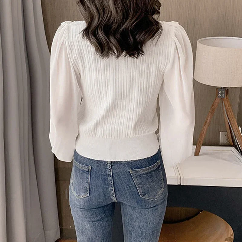 Корейский элегантный кружевной черный женский осенний шикарный трикотажный