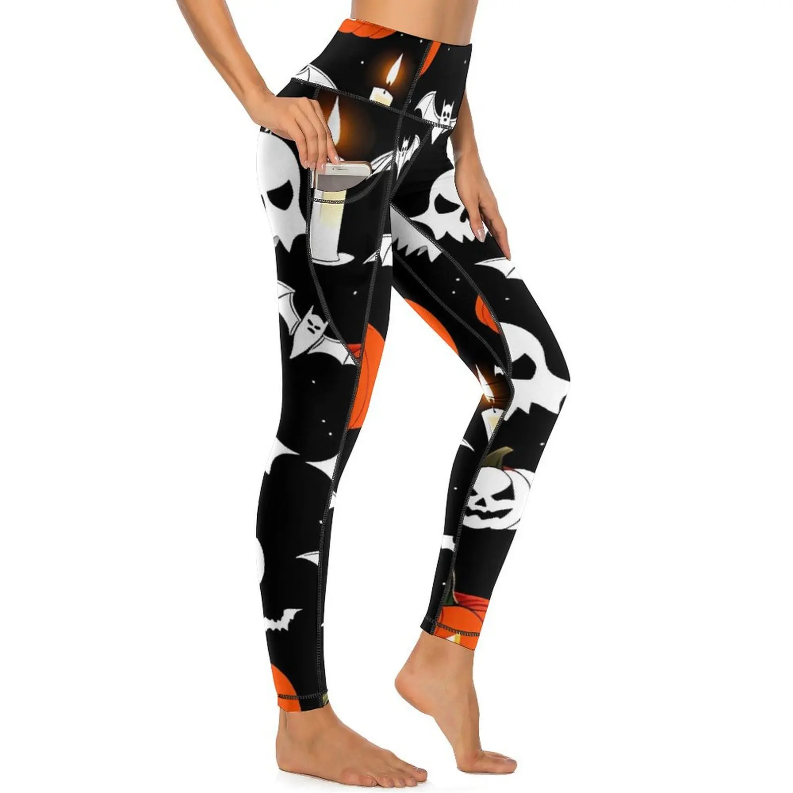 Хэллоуин счастливые насекомые леггинсы тыквы черепа летучие мыши тренировки