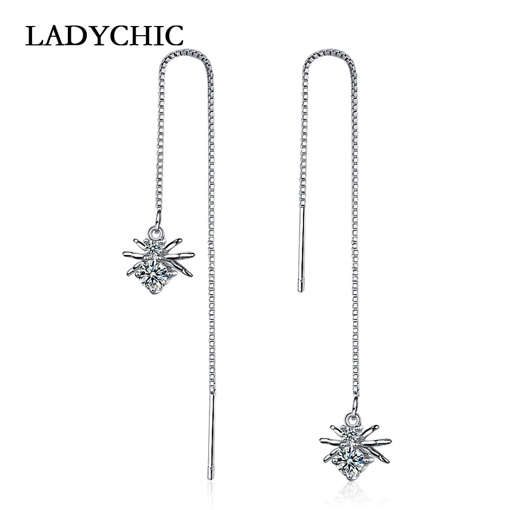 

LADYCHIC модные корейские длинные висячие серьги с кисточками на цепочке милые прозрачные кристаллы паук розовое золото и серебро ювелирные из...