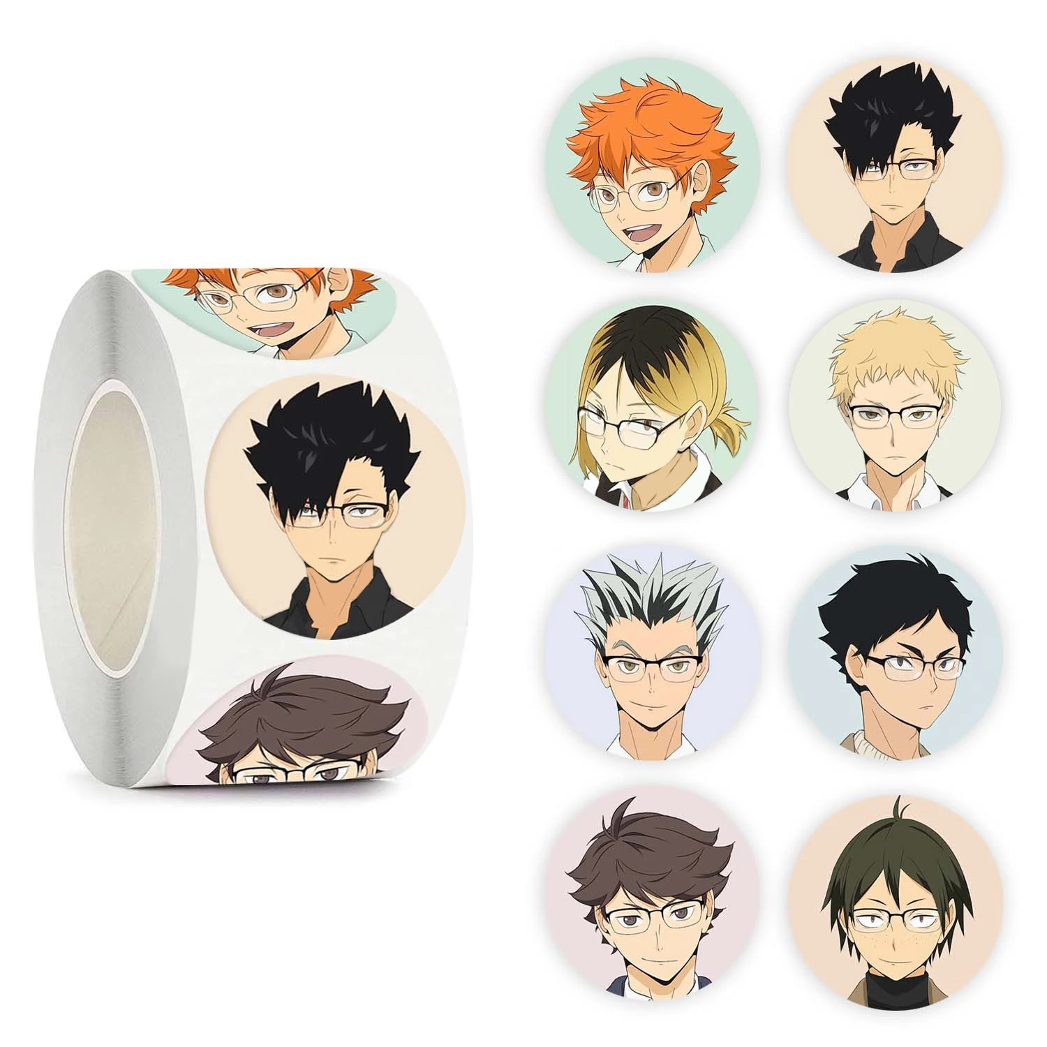 

500PCS/Roll 1inch Haikyuu!! Anime Stationery Stickers Shoyo New Tobio Kageyama Kei Tsukishima Kotaro Bokuto Sealing Decals