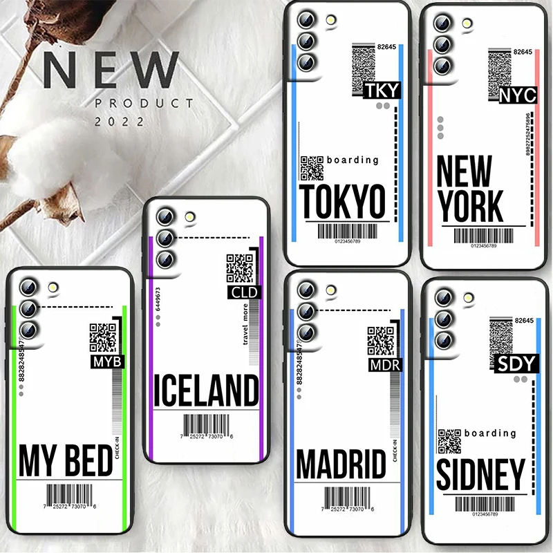 

Fashion Air ticket Phone Case For Samsung S23 S22 S21 S20 S10 S8 Note 20 A9 A73 A71 A53 A33 Ultra Plus FE Black