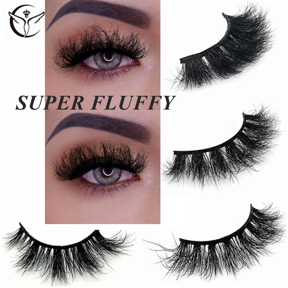

3D Mink Eyelashes Hair Lashes Volume Natural Long Thick Wispy Fluffy Messy Handmade faux cils Eyelashes Extension in bulk-J1
