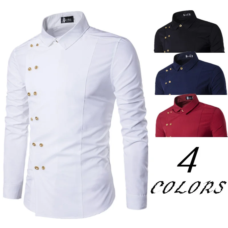 

2022 new men's tuhao Gold Double Breasted slim long sleeve shirt