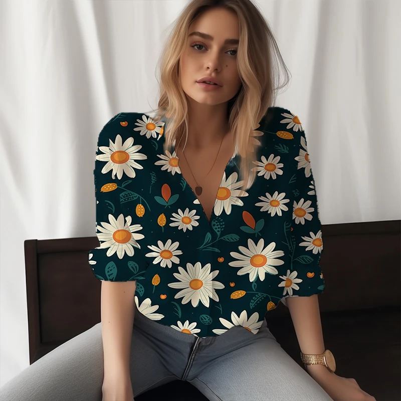 

Летняя новая женская рубашка с 3D принтом маргаритки, красивая женская рубашка в повседневном стиле, модная трендовая женская рубашка