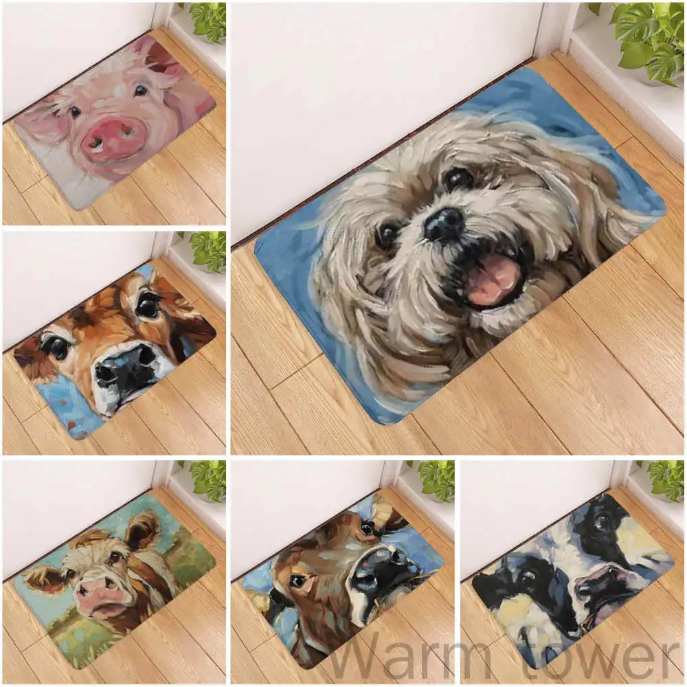 

Cute 3D dog doormat grass land pig carpet crystal velvet entrance floor mat porch patio doormat front door welcome door mat