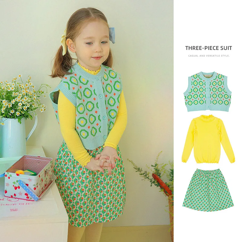 

Children's Sleeveless Sweater 2022 Spring AM Girls Vest Cute Candy Color Children's Pullover Vest Skirt Rural Style