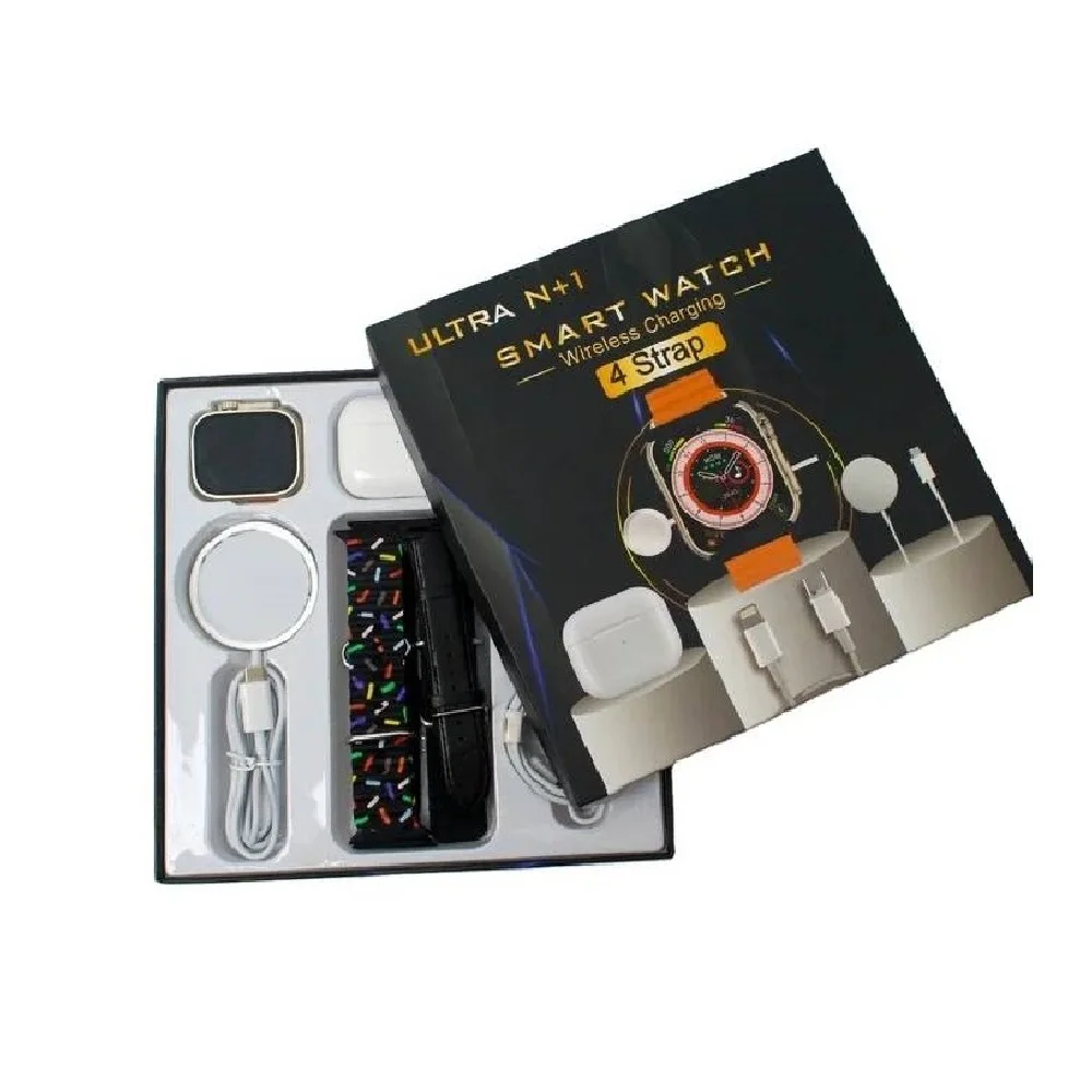 

Ультра N + 1 Смарт-часы 2,03 дюймов HD экран Bluetooth звонки наушники, 4x ремни, зарядка, кабели N + 1 в коробке