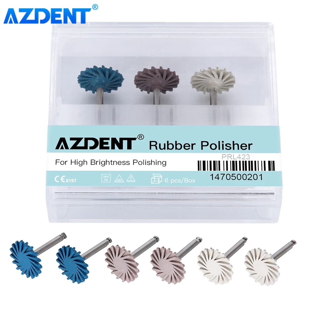6pcs/Set AZDENT Dental Rubber Polisher Composite Resin Polishing Diamond System RA Disc Kit 14mm Wheel Spiral Flex Brush Burs