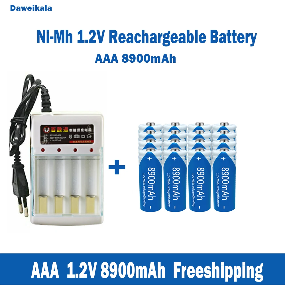 

Wholesale nickel hydrogen AAA 1.2V rechargeable batteries, large capacity 8900mAh KTV microphones and toy batteries+chargers