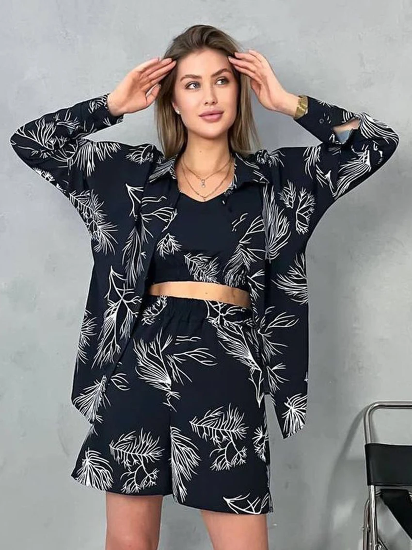 Marthaqiqiqi женская одежда для сна с принтом комплект из 3 предметов халат длинными