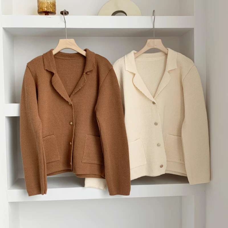 Осень-зима 2024 новый вязаный жакет-кардиган костюмный воротник однобортный
