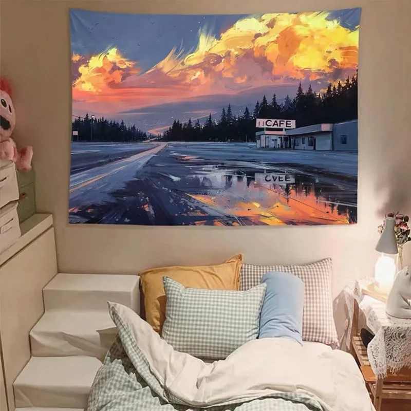 

Japanese Tapestry Wall Hanging Cloth Healing Wind Bedroom Dorm Hanging Cloth Wall Tapestries Home Art Background Decoration