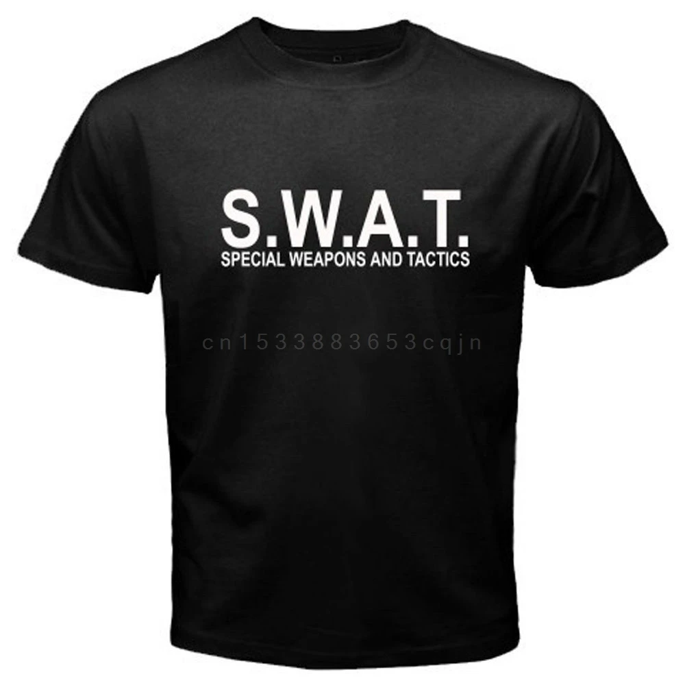 Фото Новинка Мужская черная футболка SWAT с логотипом армии спецназа и специального оружия футболки с коротким рукавом повседневные футболки №1
