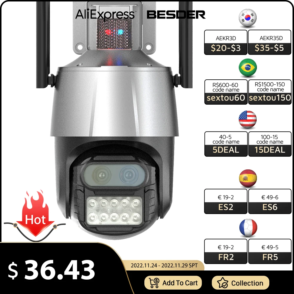 8MP WiFi Camera with Anti-theft Siren Alarm Dual-Lens 8X Digital Zoom Camera Night Vision Human Detect Security CCTV IP Camera