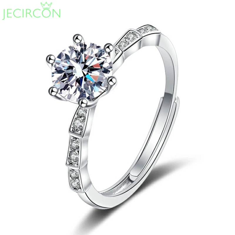 

JECIRCO Women Diamond Wedding Band 925 Sterling Silver Adjustable Snake Ring 1ct Moissanite 6-claw Platinum Jewelry Super Flash