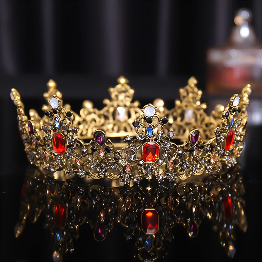 

New European and American Retro Hair Accessories Baroque Style Alloy Diamond Crystal Crown Wedding Engagement Headdress Jewelry