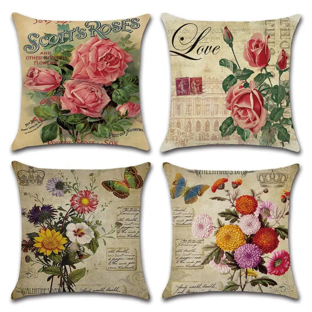 

Vintage Flower Peacock Linen Pillow Case Cushion Cover Sofa Home Decor