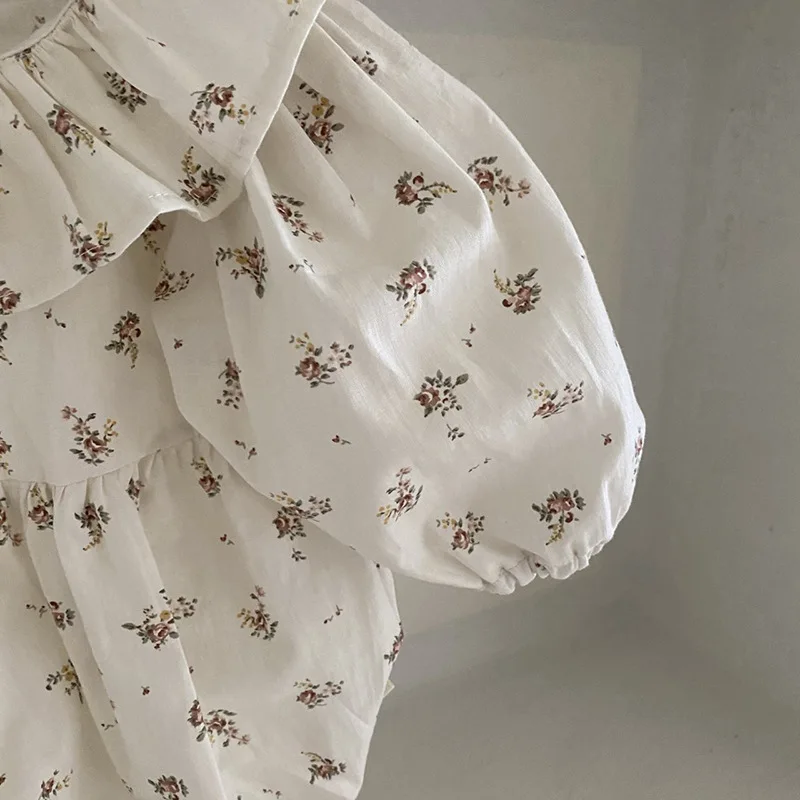 2022 Spring New Baby Girl Long Sleeve Bodysuit Cute Little Girl Ruffle Collar Floral Jumpsuit Princess Baby Girls Party Clothes