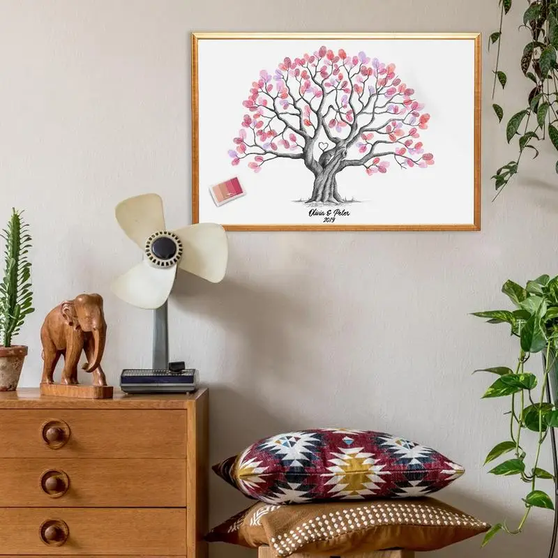 

Fingerprint Tree Canvas Personalised Custom Theme Name Date Wedding Guest Book Waterproof Creative DIY Sign-In Book For Party