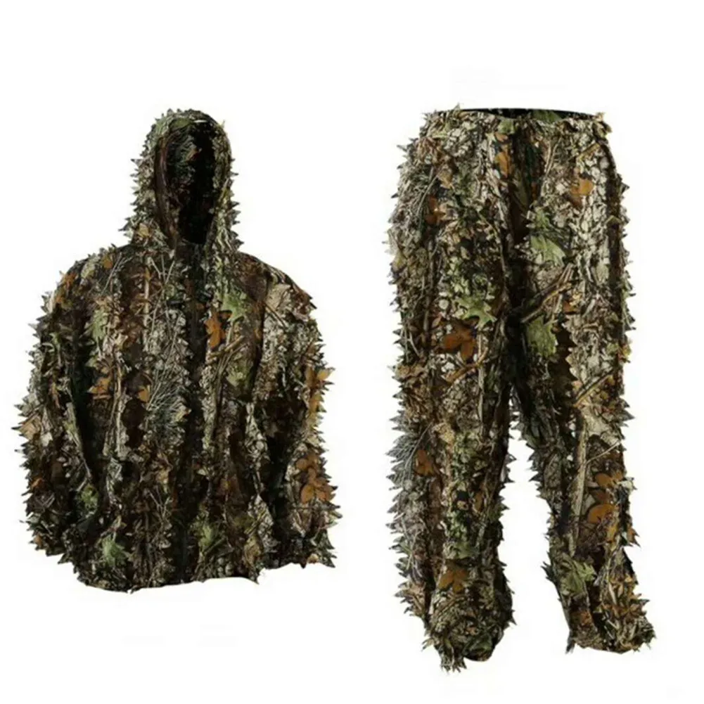 

Wholesale Outdoor Hunting Camouflage 3D Forest Leaf Hooded Jacket Coat Pants Clothes Set Training Leaves Clothing Hunting Suit