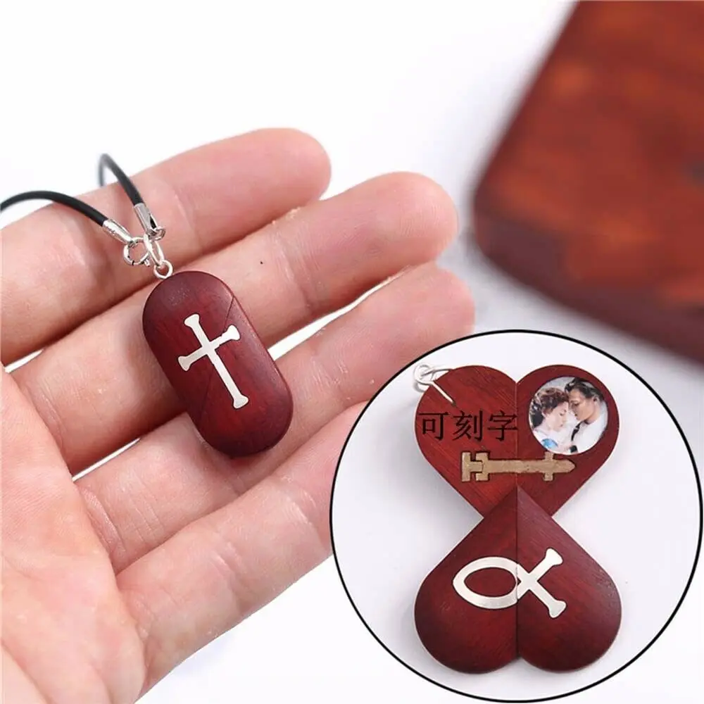 

Custom Photo Handmade Wood Locket Cross Necklace Can Change Heart Locket Pendant Women Jewelry Couple Lovers Birthday Xmas Gift
