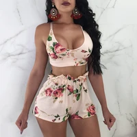 2 pcs fashion sexy comfortable breathable casual suit loose summer sportswear sea floral top shorts polyester beach underwear