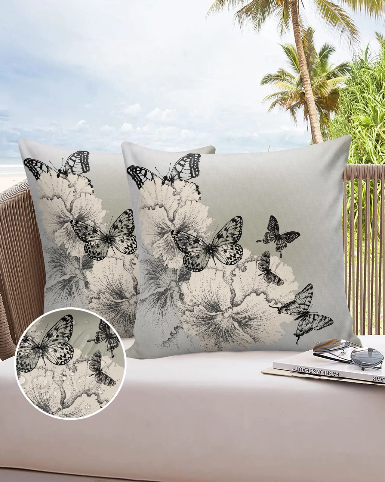 Butterfly Flower Grey 2/4 Pcs Pillow Cushion Cover Waterproof 40 X 40 Pillowcase 60 X 60 Cotton Linen Printed Pillow Cases