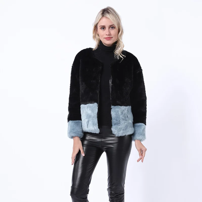 Women's Leather Fur Coat Autumn and Winter Imitate Rex Rabbit Fur Fur Coat Short Two Colors Fur Coat Women Faux Fur Coat
