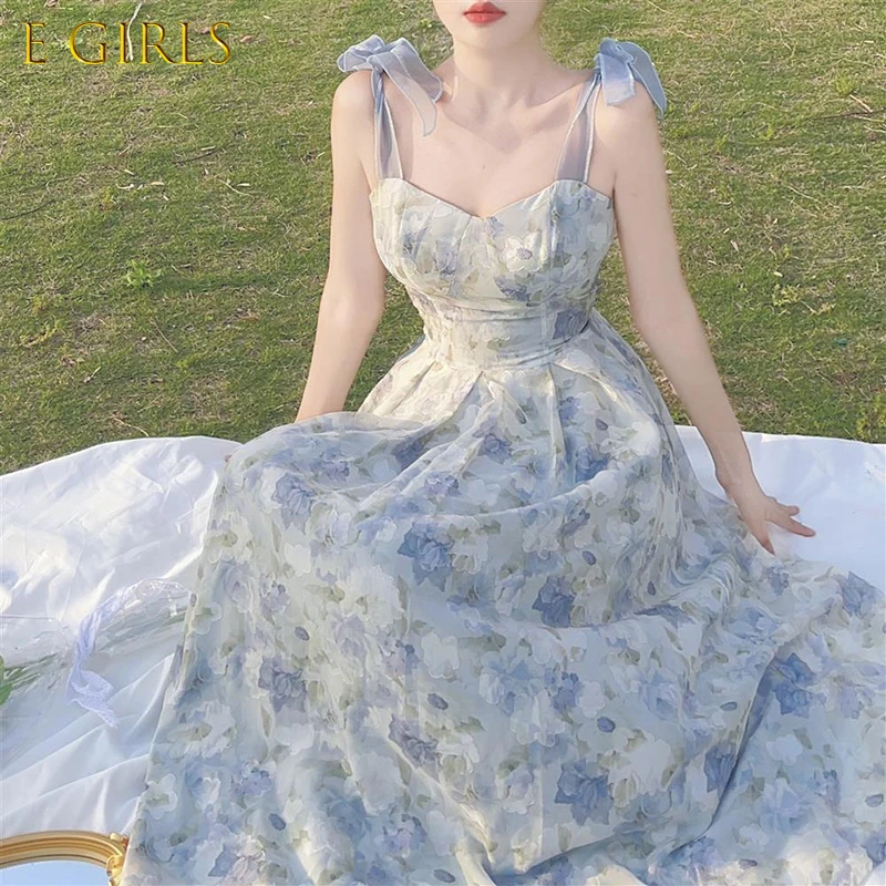 

Элегантное платье миди на бретельках с цветочным принтом для девочек, женское винтажное милое платье принцессы в стиле бохо, классическое п...