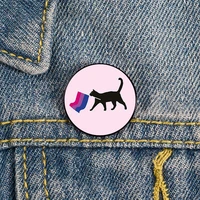 purple flag cat pin custom cute brooches shirt lapel teacher tote bag backpacks badge cartoon gift brooches pins for women