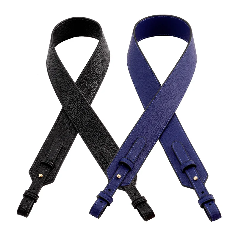 Woman PU Leather Wide Shoulder Strap Lychee Pattern Two Long Short Bucket Bag Strap Luxury Designer Replacement Bags Straps