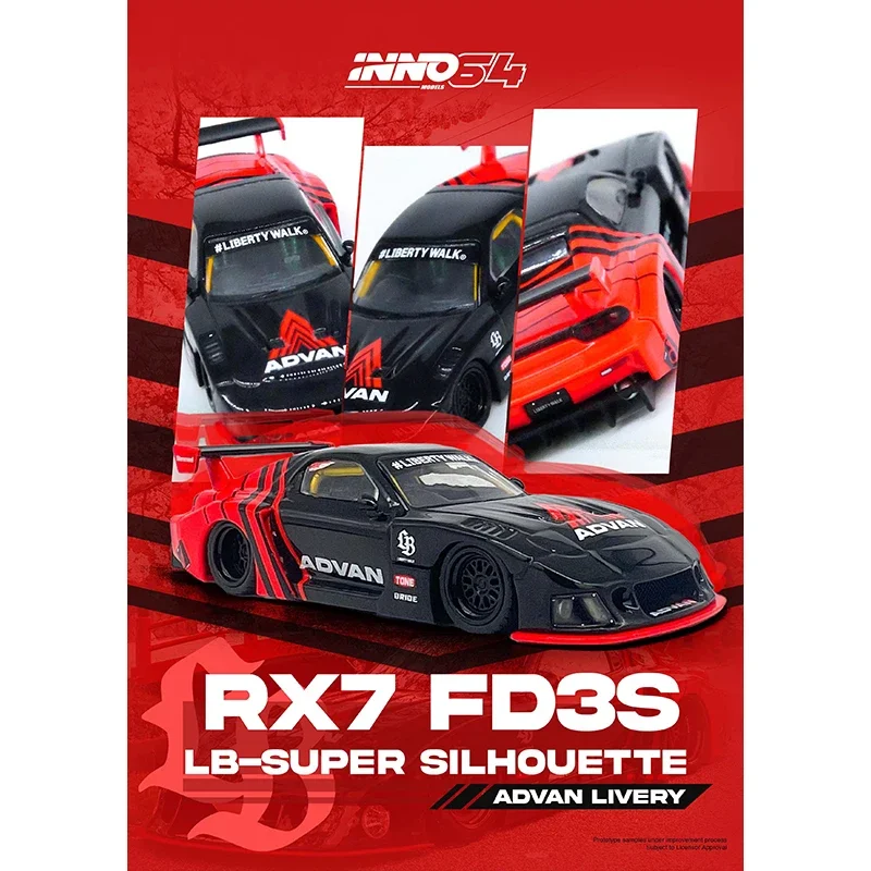 INNO 1:64 LBWK RX7 FD3S LB Супер Силуэт Advan Livery Литая под давлением диорама Коллекция моделей