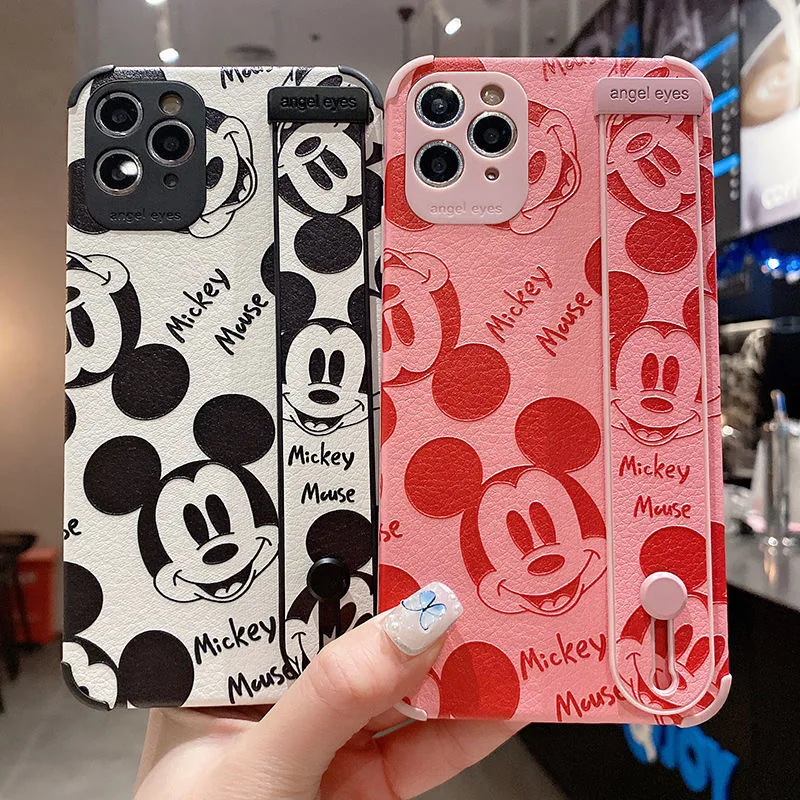 

Cartoon Minnie Mickey IPhone 11 12 13 Pro Max Phone Case With Wristband 7plus 8plus Xsmax Female Cover Women Girls