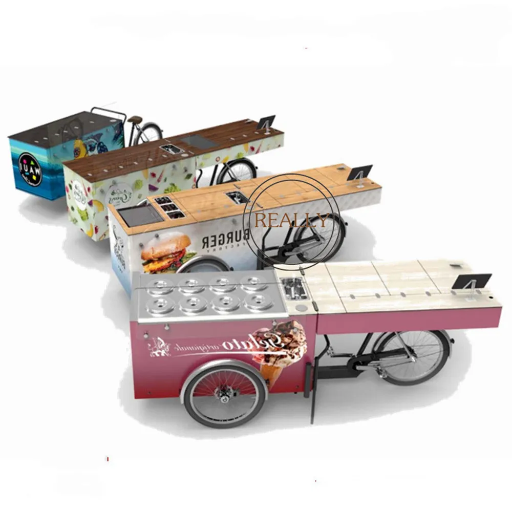 

New Design Electric Tricycles in Summer Folding Cargo Bike Ice Cream Snack Coffee Freezer Machine Fridge Bike for Sale