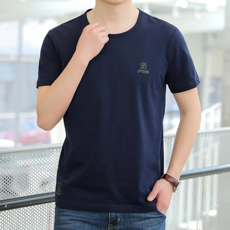 

Футболка мужская с коротким рукавом, брендовая тенниска из хлопка, повседневная майка, Однотонная рубашка, лето