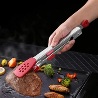 stainless steel silicone head bbq grilling tongs non stick steak barbecue food clip clamp kitchenware kitchen cooking utensils