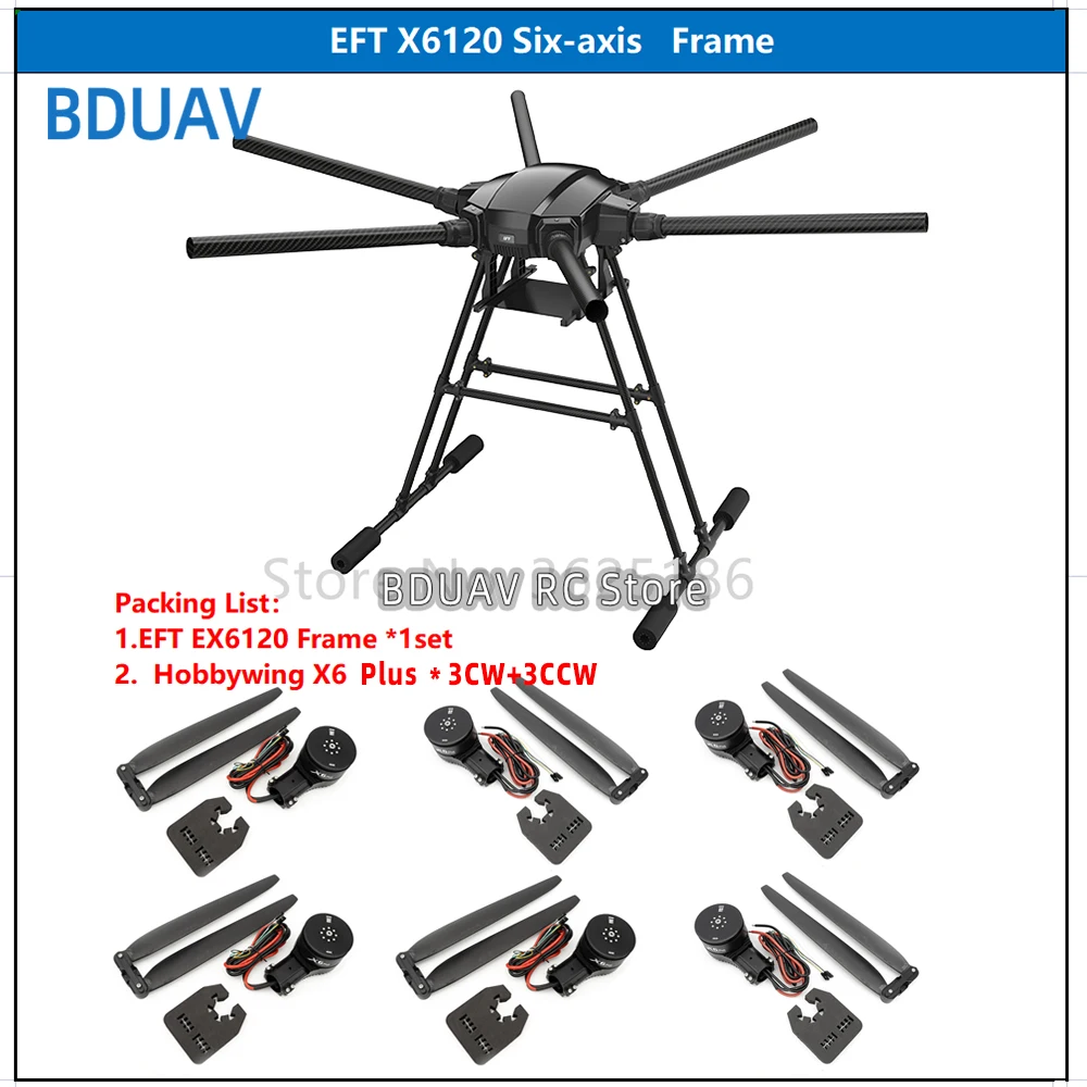 

EFT new X6120 industry application UAV frame with six-axis wheelbase 1200mm with Hobbywing X6 power system kit